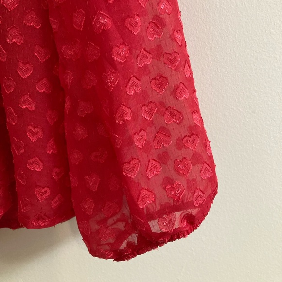 TORRID Peplum Long Sleeve Heart Chiffon Blouse Sz 0, L, 12 Magenta Sheer NWT - Picture 6 of 11